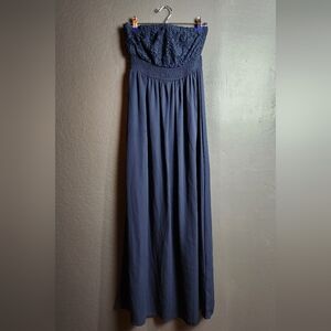 Navy Bandeau Strapless Maxi Dress